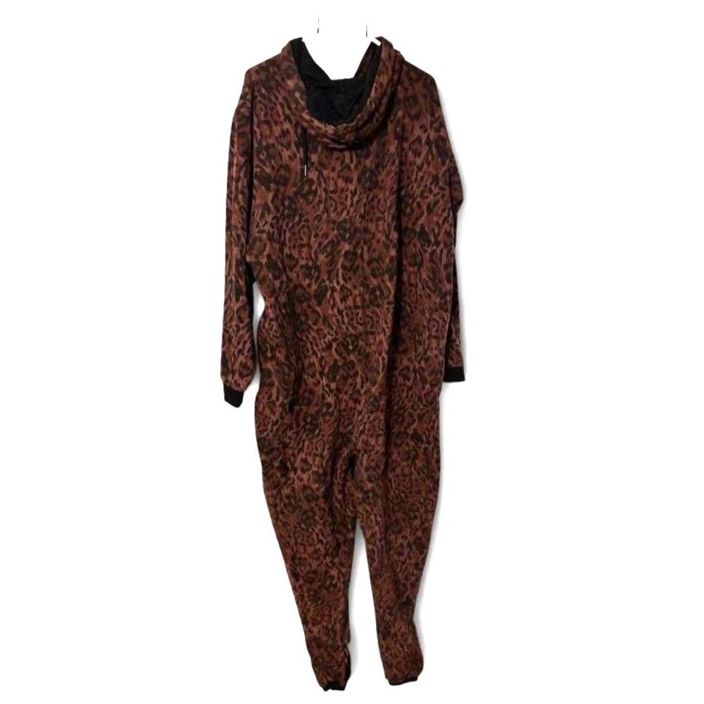 Savage X Fenty Leopard Print Hooded One Piece Jumpsuit 3X Brown Lounge Romper - Picture 3 of 12